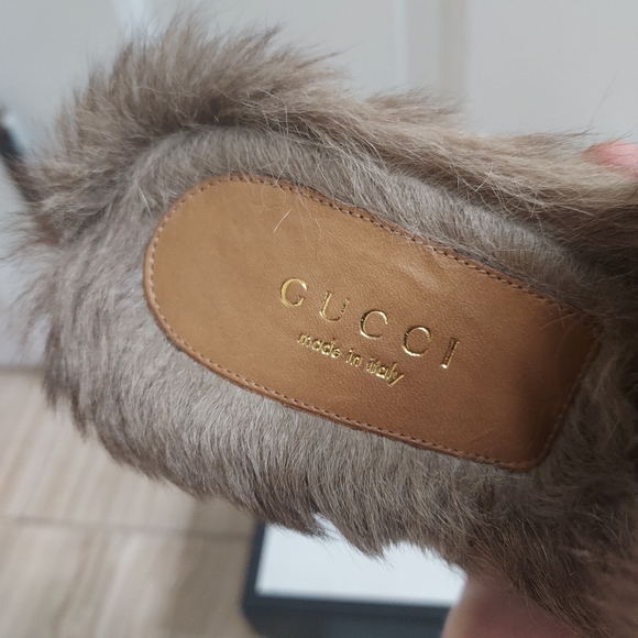 Gucci Black Princetown Fur Leather Malaga Canberra Heel Mule Slide - Picture 4 of 11